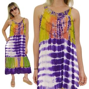 Vintage 90s Flower Indian Tie Dye Maxi Dress
